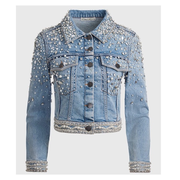 Alice + Olivia Jackets & Blazers - New! Alice & Olivia Nelson Crystal & Pearl Embellished Denim Jacket